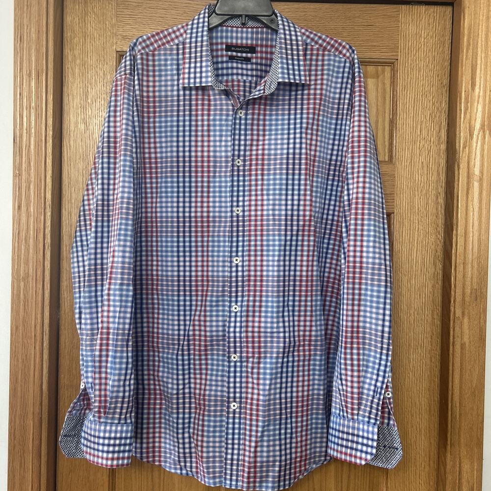 Bugatchi Shaped Fit Button Up Shirt Mens 2 Xl Preppy Casual Pattern Colorful